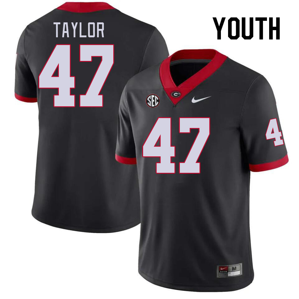 Youth #47 Will Taylor Georgia Bulldogs College Football Jerseys Stitched-Black